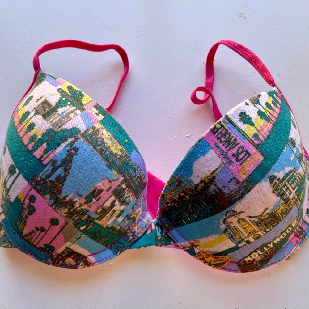 Unique HOLLYWOOD Postcard Print UNDERWIRE BRA Size 34B NWOT